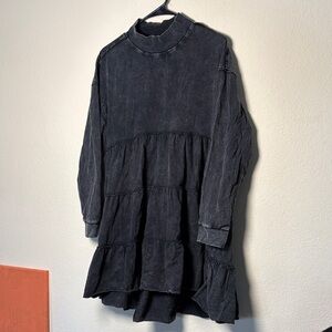 Black Tiered Long Sleeve Dress